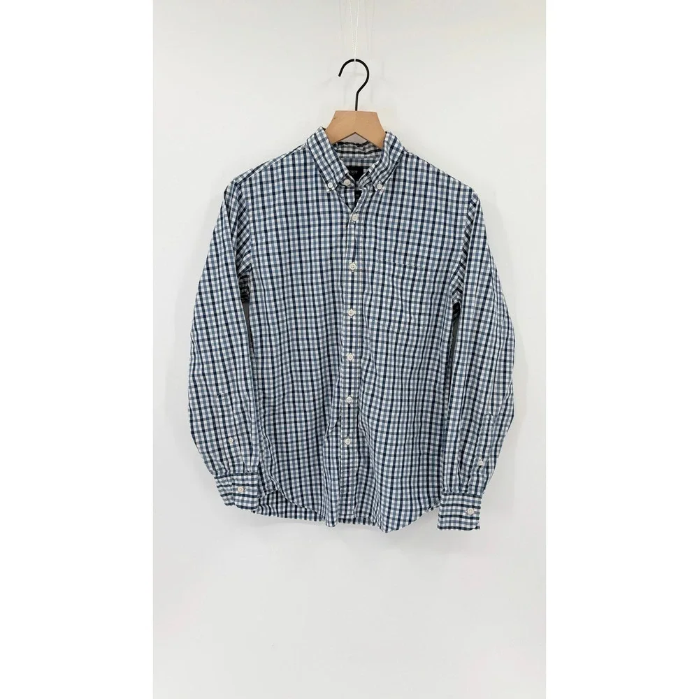 J.Crew Button Down Shirt S Gingham Blue White Preppy Classic Business Casual
